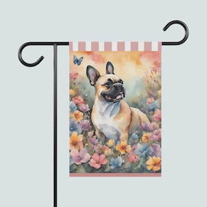 French Bulldog Garden Flag: Watercolor Flowers, Custom Frenchie Decor