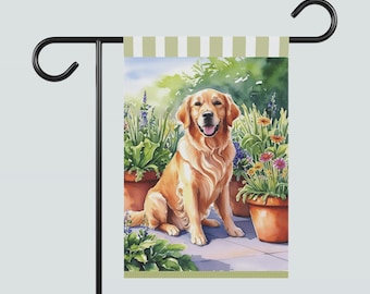 Retriever Dog Garden Flag | Watercolor Dog Decor, Spring Summer | EllirooSC