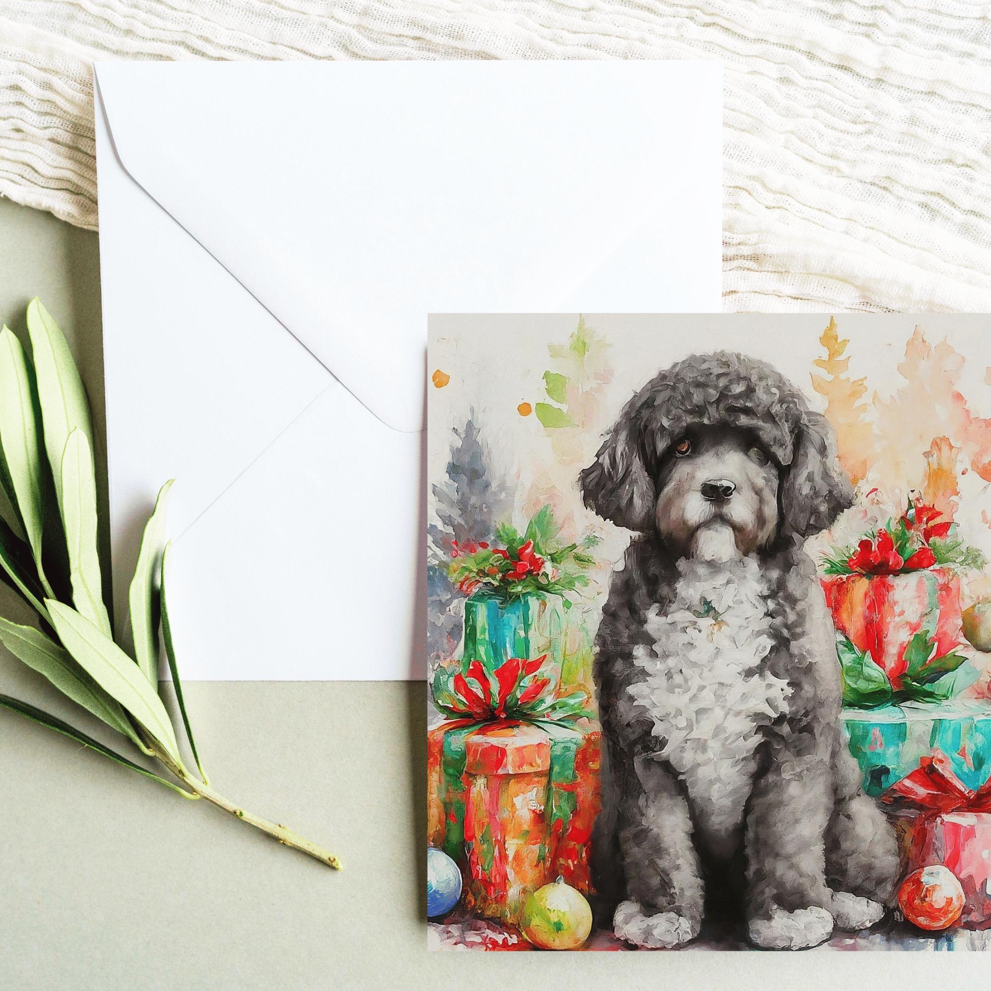 Portuguese Water Dog Christmas Card | Portuguese Water Dog Gift | Watercolor Art | EllirooSC