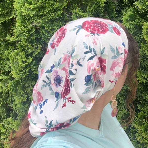 Victorian Rose Stretch Knit Convertible Cowl Headcovering, Headband, Tichel, Headwrap, Headscarf, Christian Head Covering, Prayer Covering