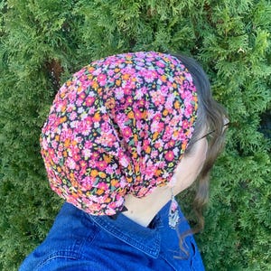 Midnight Floral Full Coverage Snood, Head Covering, Tichel, Headwrap, Headscarf, Prayer Covering, Christian Headcovering, Hair Wrap