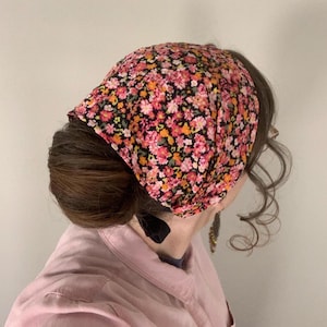 Midnight Floral Medium Coverage Head Covering, Headband, Tichel, Headwrap, Headscarf, Prayer Covering, Christian Headcovering