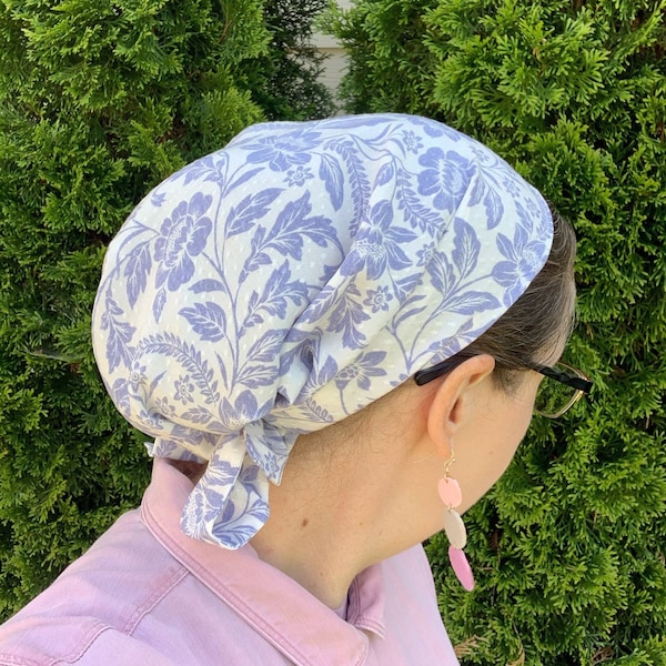 Elegant Lavender Floral Full Coverage Snood, Headcovering, Tichel, Headscarf, Headwrap, Christian Head Covering, Jewish Head Covering