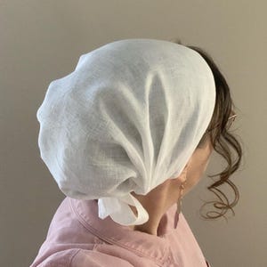 Linen Full Coverage Headcoverings: Solid Color Snood, Headwrap, Tichel, Headscarf, Prayer Covering, Christian Head Covering imagem 5
