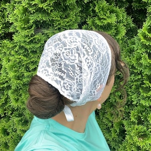 8” Elegant Floral Stretch Lace Partial Headcovering, Headwrap, Headband, Headscarf, Tichel, Prayer Covering, Christian Head Covering