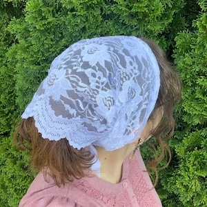 Rose Lace Medium Length Headcoverings, Headband, Headscarf, Headwrap, Tichel, Prayer Covering, Christian Head Covering