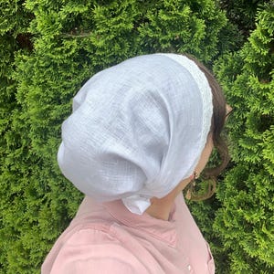 100% Linen & Lace Full Coverage Head Covering, Snood, Tichel, Headwrap, Headscarf, Hair Wrap, Prayer Covering, Christian Headcovering