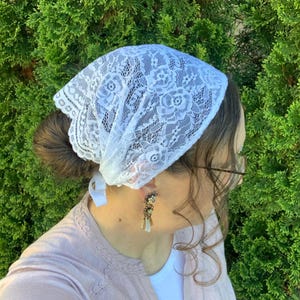 Elegant Floral Stretch Lace & Scalloped Edge Partial Headcovering, Headwrap, Headband, Headscarf, Prayer Covering, Christian Head Covering