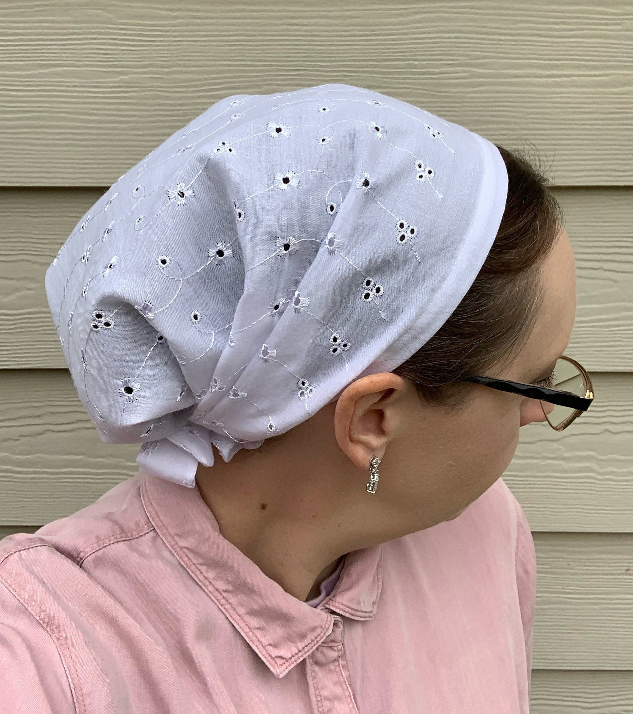 Full Coverage White Eyelet Snood Headcovering Tichel Etsy