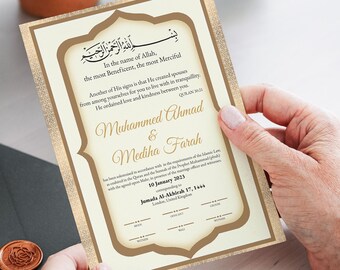 Plantilla de contrato de Nikkah, contrato de Nikkah imprimible, Nikkahnama editable, certificado de matrimonio musulmán, descarga digital, contrato de matrimonio islámico