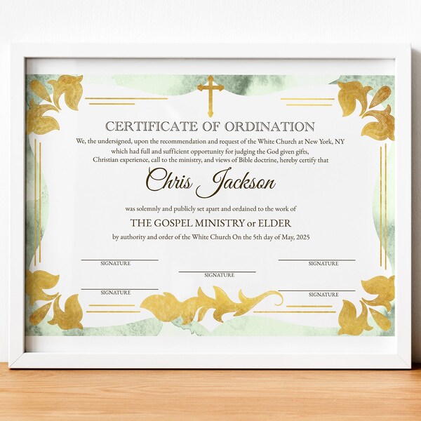 Certificate of Ordination Elder - Etsy
