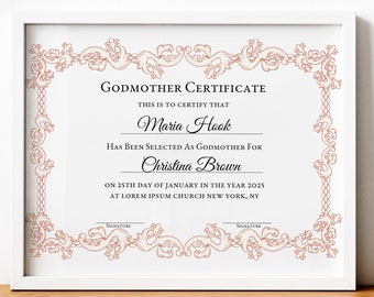 Editable Godmother Certificate Template Printable Baptism - Etsy