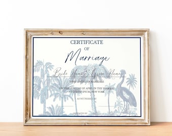 Dusty Blue Wedding Certificate Template, Printable Certificate of Marriage, Editable Marriage Certificate, Custom Wedding Gift Download