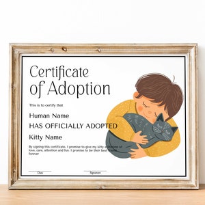 Pet Adoption Certificate Template, EDITABLE Kitty Cat Adoption, Minimalist, Cat Birthday Party, Adopt a Kitten Certificate Download