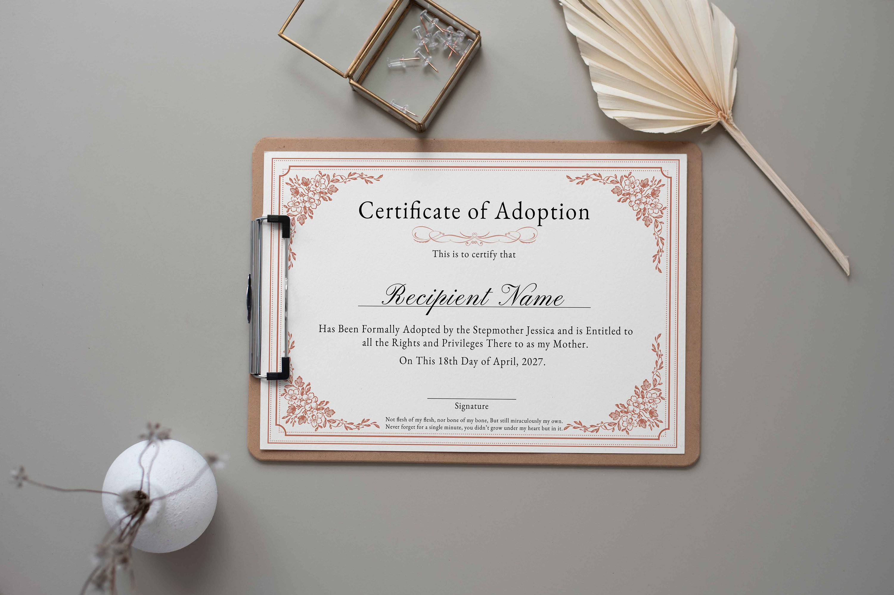 Stepmother Adoption Certificate Template, Editable Printable Adoption ...