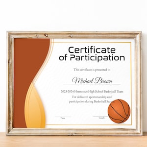 End of Season Basketball Awards, Editable CertificateTemplate, Team Party Printable, B-Ball Certificate of Participation Award, Sports Award