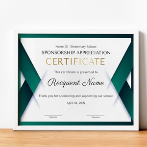 Appreciation Certificate Template, Certificate for School Sponsorship, EDITABLE Certificate of Appreciation for Sponsorship, Gift Certificat image 9