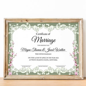 Moderne Hochzeitszertifikat Vorlage, bearbeitbare druckbare Heiratsurkunde, Heiratsandenken, Hochzeitsgeschenk Sofortiger Download