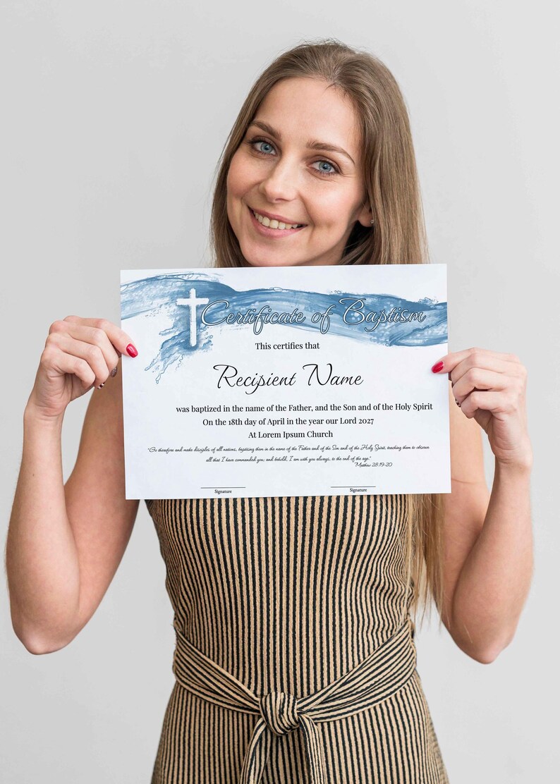 Editable Baptism Certificate Template, Printable Minimalist Certificate