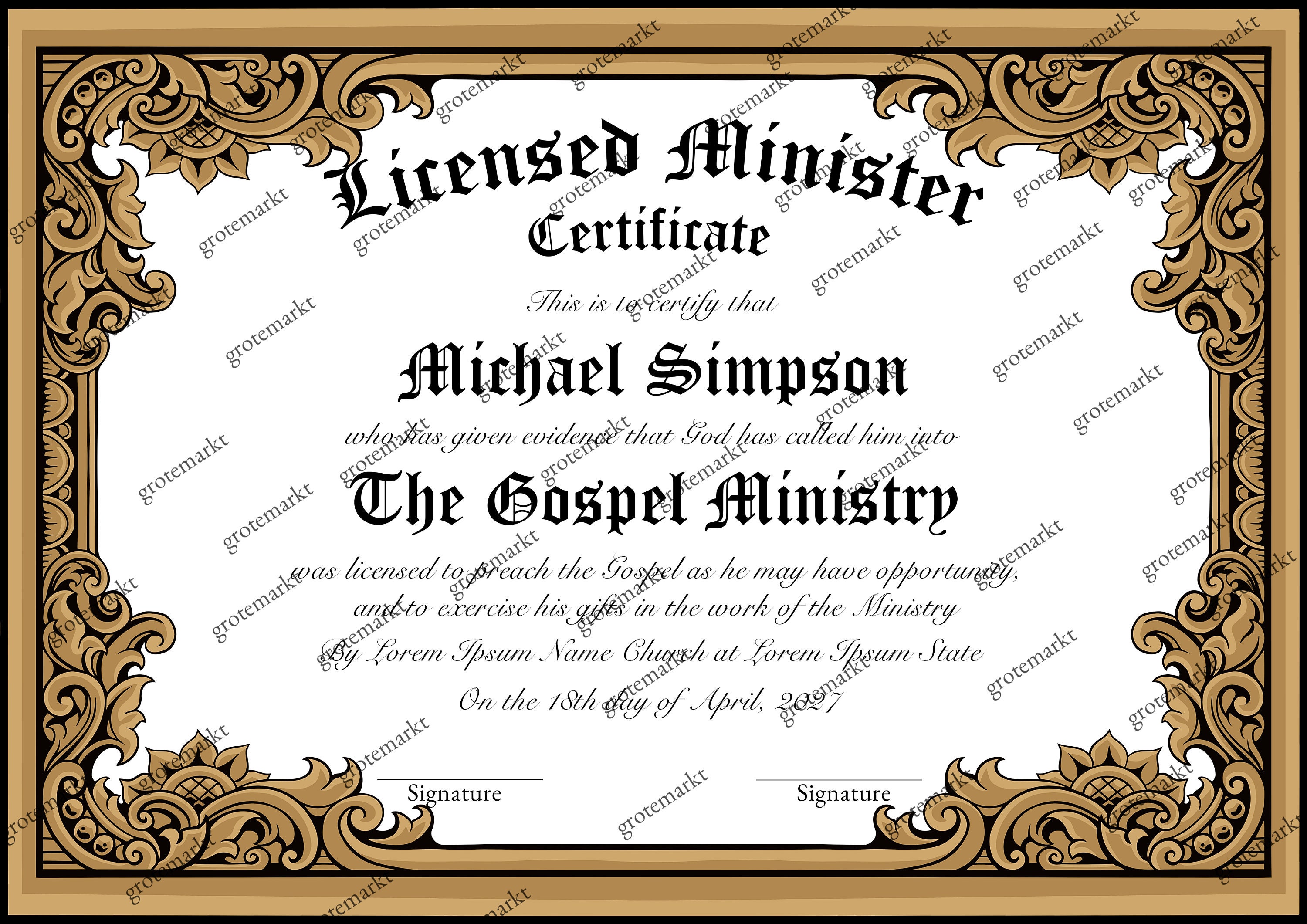 Editable License to Preach Template, Printable Certificate of License Editable License to Preach Template, Printable Certificate of License