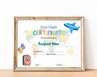 My First Flight Certificate Template, Award Certificate for Kids, Travel Certificate, Bravery Award for Flight, Editable Award Certificate
