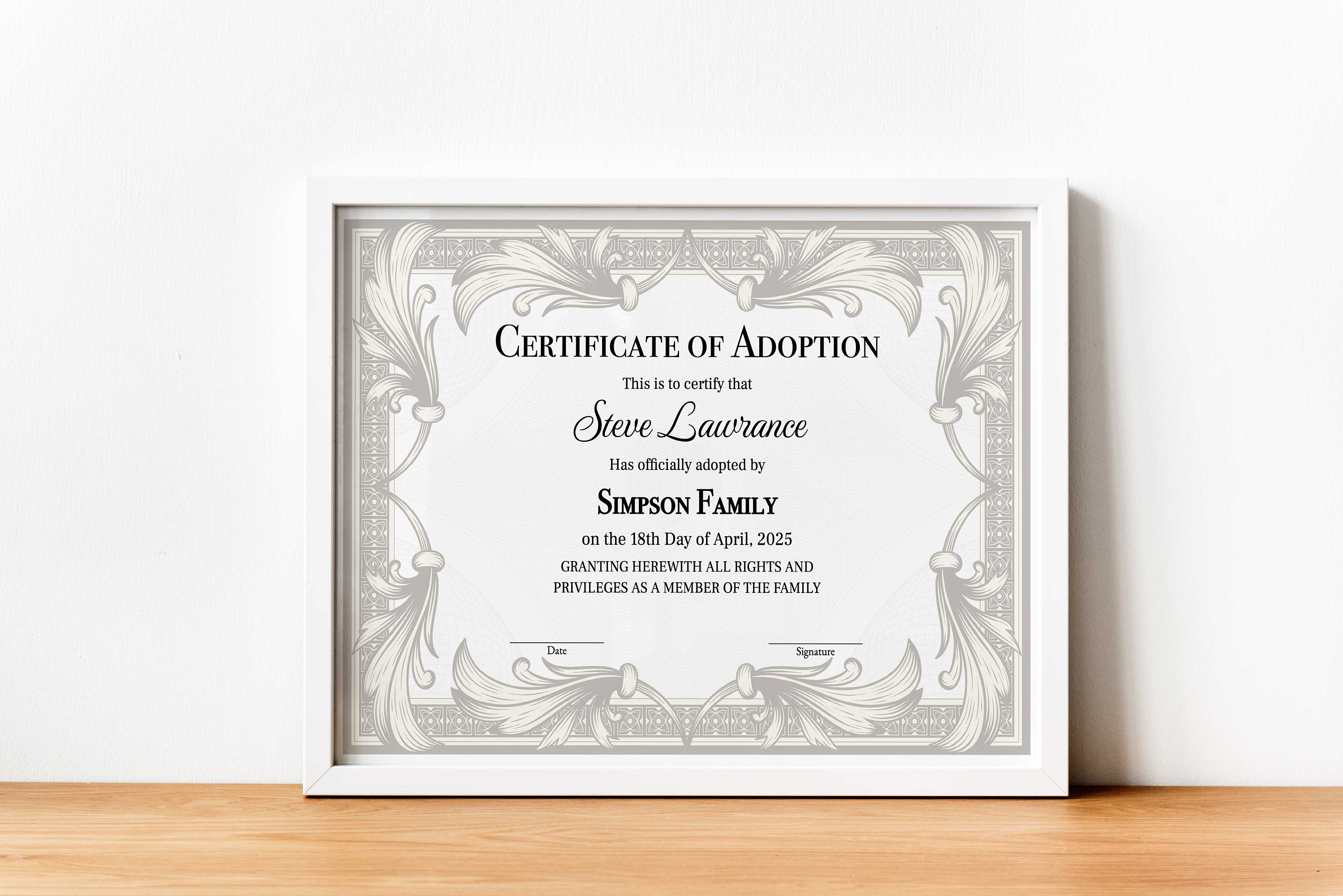 Certificate of Adoption to Our Family, Editable Printable Adoption ...
