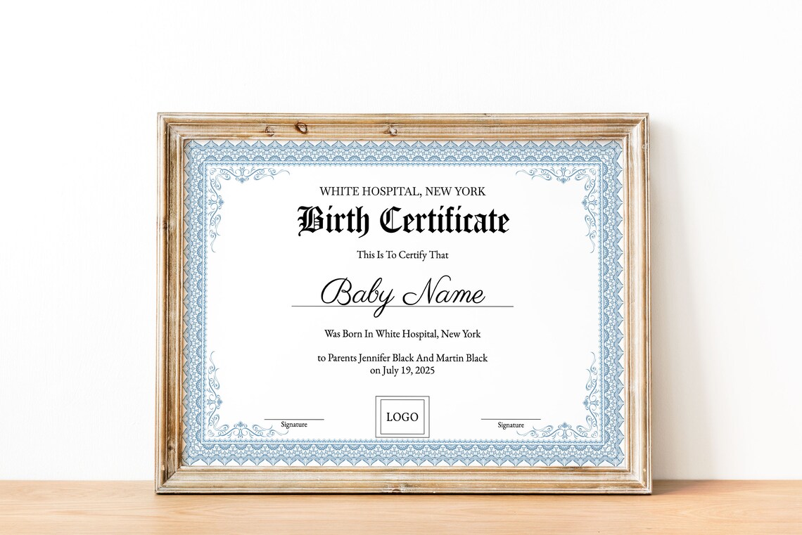 Birth Certificate Template, Printable Certificate of Birth, Baby Boy ...