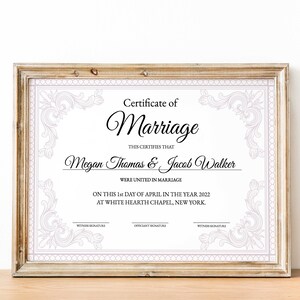 Certificado de matrimonio, plantilla de certificado de boda, recuerdo de boda imprimible editable, certificado de matrimonio de descarga instantánea, personalizado