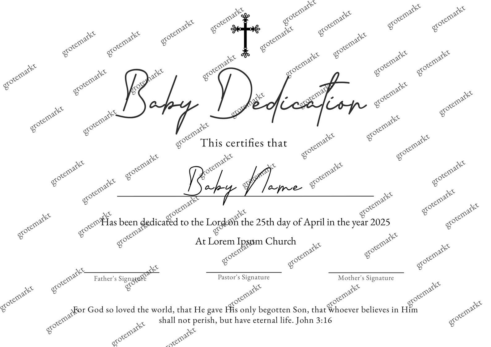 Modern Baby Dedication Certificate Template, Editable Child Dedication