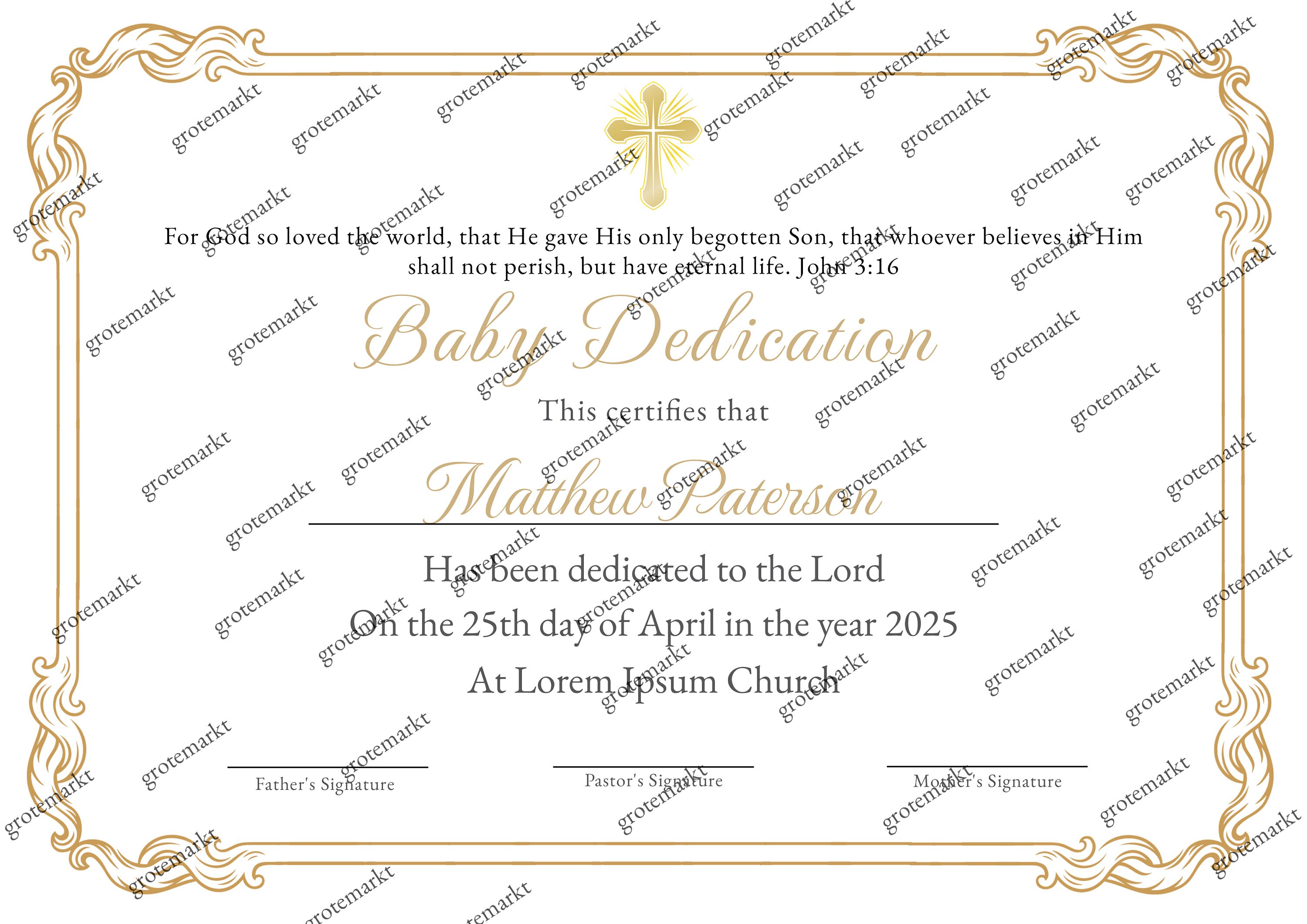 Baby Dedication Certificate Template, 100% Editable Template, Elegant ...