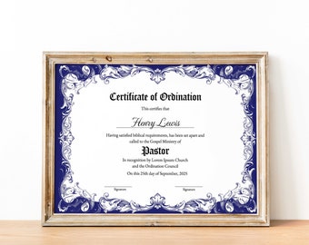 Pastor Ordination Certificate Template, Gospel Ministry Certificate, Editable Certificate Of Ordination, Printable Church Certificate