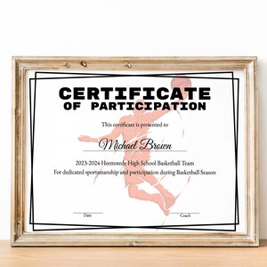 Editable Basketball Award Certificates, Award Ceremony Certificates, Printable End of season Basketball awards, Participation Award, Coach