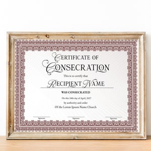 Editable Certificate of Consecration Template, Printable Consecration Certificate, Vintage Bishop Certificate of Consecration Ordination