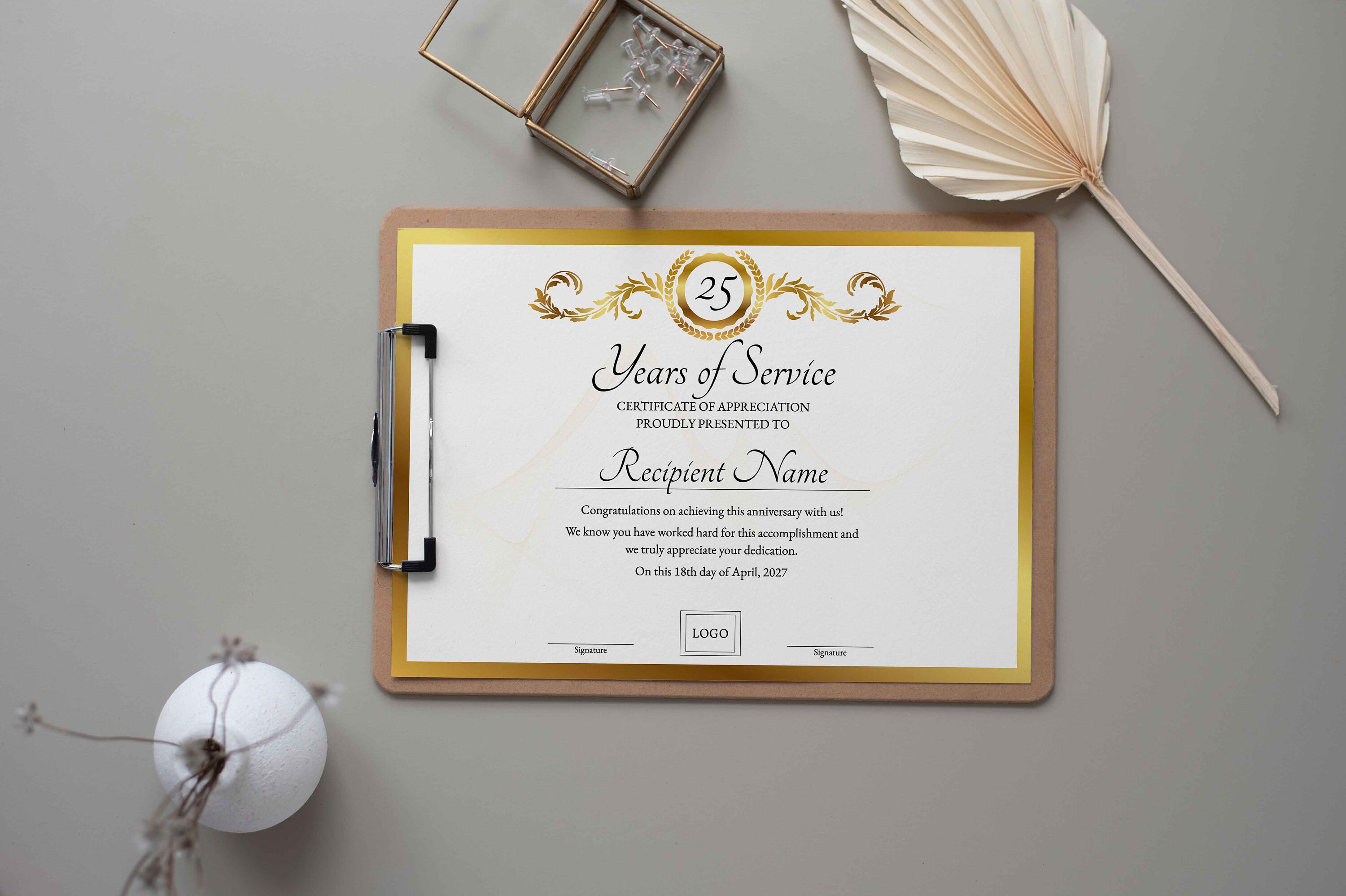 25 Years of Service Anniversary Award Certificate of Appreciation ...