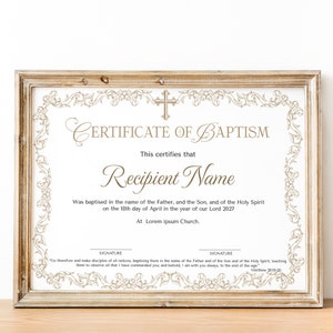 Plantilla de certificado de bautismo editable, certificado de bautismo imprimible, certificado de bautismo elegante, descarga instantánea del certificado de bricolaje