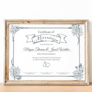 Moderne Hochzeitsurkunde-Vorlage, bearbeitbare druckbare Heiratsurkunde, elegantes Heiratsandenken, Hochzeitsgeschenk, sofortiger Download