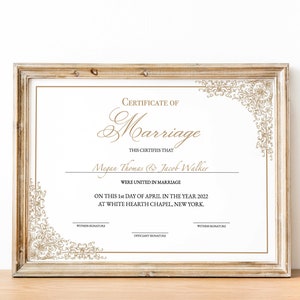 Bearbeitbare Heiratsurkunde, Hochzeitsandenken-Zertifikatsvorlage, benutzerdefinierte Heiratsurkunde, personalisiertes Hochzeitsgeschenk Download