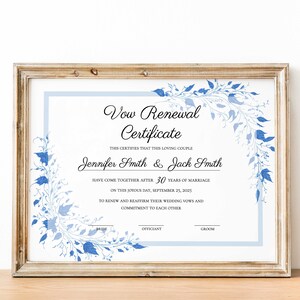 Certificado de renovación de votos, plantilla de votos editables, plantilla de votos de boda Plantilla de votos imprimibles Certificado de boda elegante Descarga instantánea