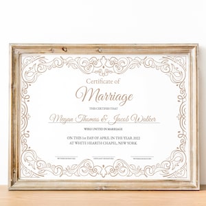 Druckbare Heiratsurkunde Vorlage für Brautpaare, bearbeitbares Hochzeitsandenken, Hochzeitsgeschenk für Braut- und Bräutigampaare