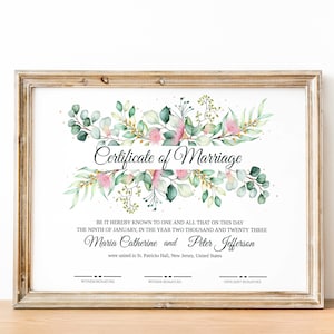 Personalisierte florale bearbeitbare Hochzeitsurkunde-Vorlage, druckbare bearbeitbare Heiratsurkunde, florales Hochzeitsgeschenk für Paare