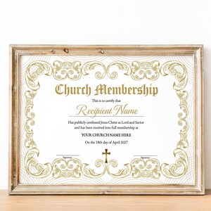 Plantilla de certificado de membresía de la iglesia, certificado de membresía imprimible editable, descarga de plantillas de formulario de iglesia para nuevos miembros