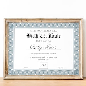 Sjabloon voor geboorteakte BEWERKBARE geboorteakte Baby Boy Girl cadeaubon moederschap ziekenhuis geboorteakte downloaden pasgeboren