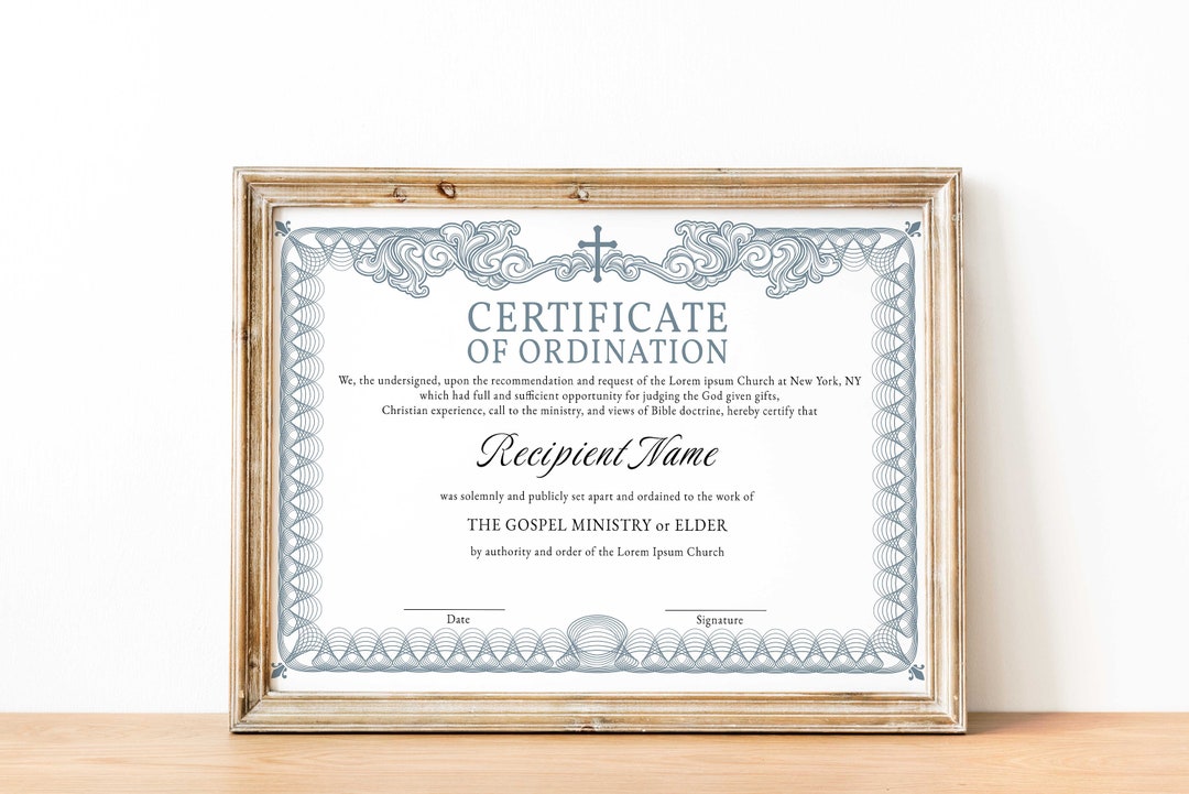 Editable Ordination Elder Certificate Template Printable Minimalist