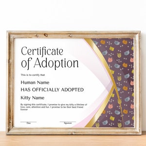 Pet Adoption Certificate Template, EDITABLE Kitty Cat Adoption, Minimalist, Cat Birthday Party, Adopt a Kitten Certificate Download