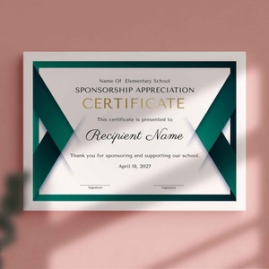 Appreciation Certificate Template, Certificate for School Sponsorship, EDITABLE Certificate of Appreciation for Sponsorship, Gift Certificat image 2