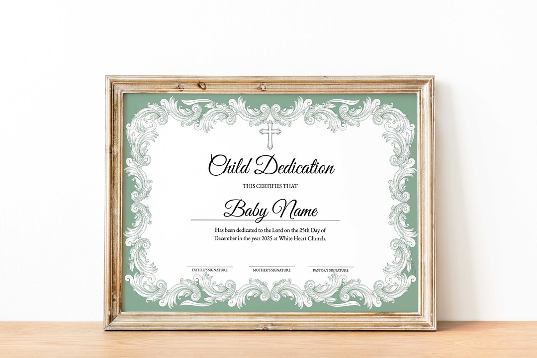 Personalized Child Dedication Certificate Template, Baptism, Children ...