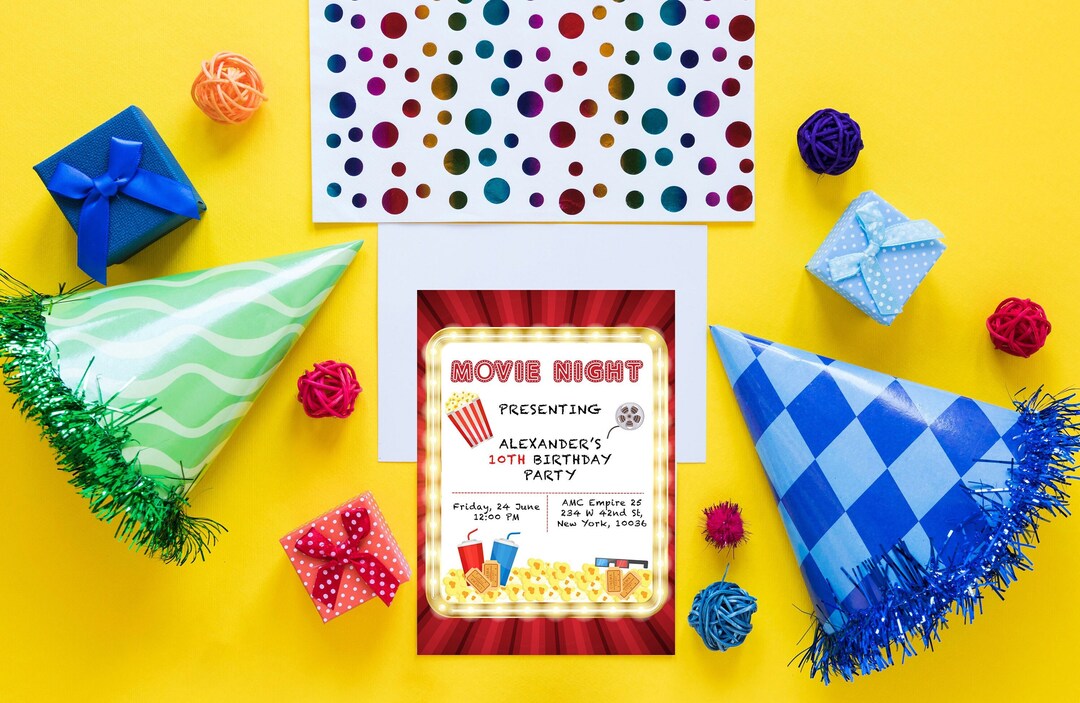Editable Movie Night Birthday Invitation, Movie Birthday Party