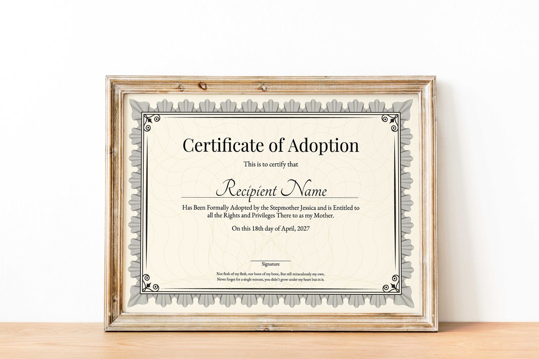 Certificate of Adoption to Our Family, Editable Printable Adoption ...