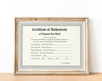 Certificate of Authenticity, Editable Authenticity Certificate Template, Authenticity for Artwork, Authenticity COA Template Download