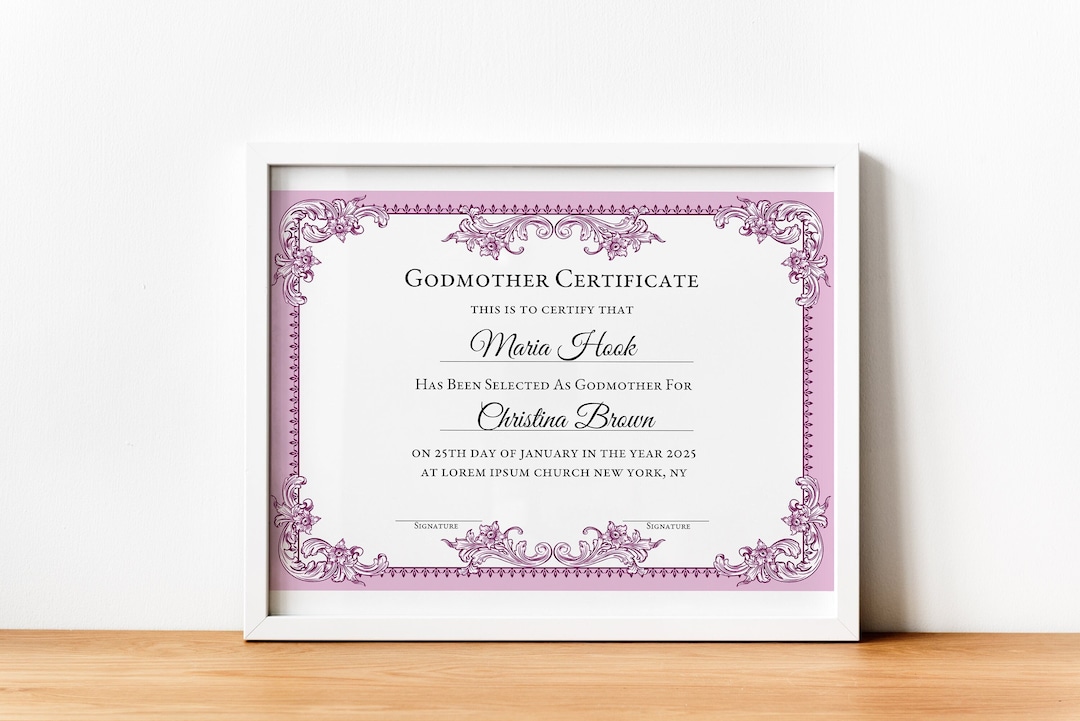 Editable Godmother Certificate Template Printable Baptism - Etsy